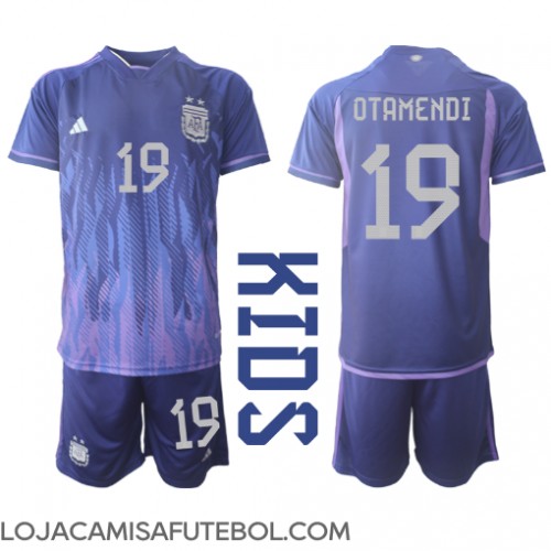 Camisa de Futebol Argentina Nicolas Otamendi #19 Equipamento Secundário Infantil Mundo 2022 Manga Curta (+ Calças curtas)